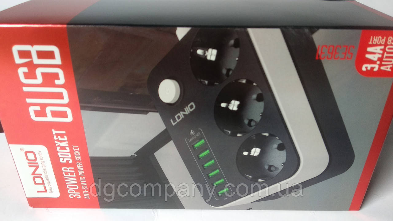 Подовжувач мережевий фільтр Ldnio SE3631 3 розетки + 6 USB, фото 1