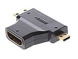 Адаптер 2 в 1 для стандартного HDMI кабелю, перехідник HDMI — miniHDMI — microHDMI, стандарт HDMI 1.4, фото 3