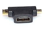 Адаптер 2 в 1 для стандартного HDMI кабелю, перехідник HDMI — miniHDMI — microHDMI, стандарт HDMI 1.4, фото 5