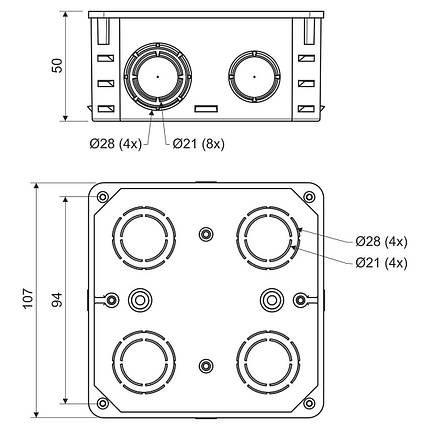 Розподільча коробка KO 100_KA 107х107х50мм IP20, біла, для кабелів, фото 2