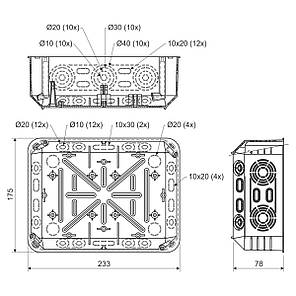 Розподільна коробка VKT 250/L 234х176х79 мм, монтажна, біла, вогнестійка, фото 2