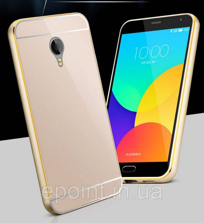 Елегантний чохол-пенал, бампер, накладка для Meizu M2 Note, складаний, матеріал алюміній/пластик, золотистий
