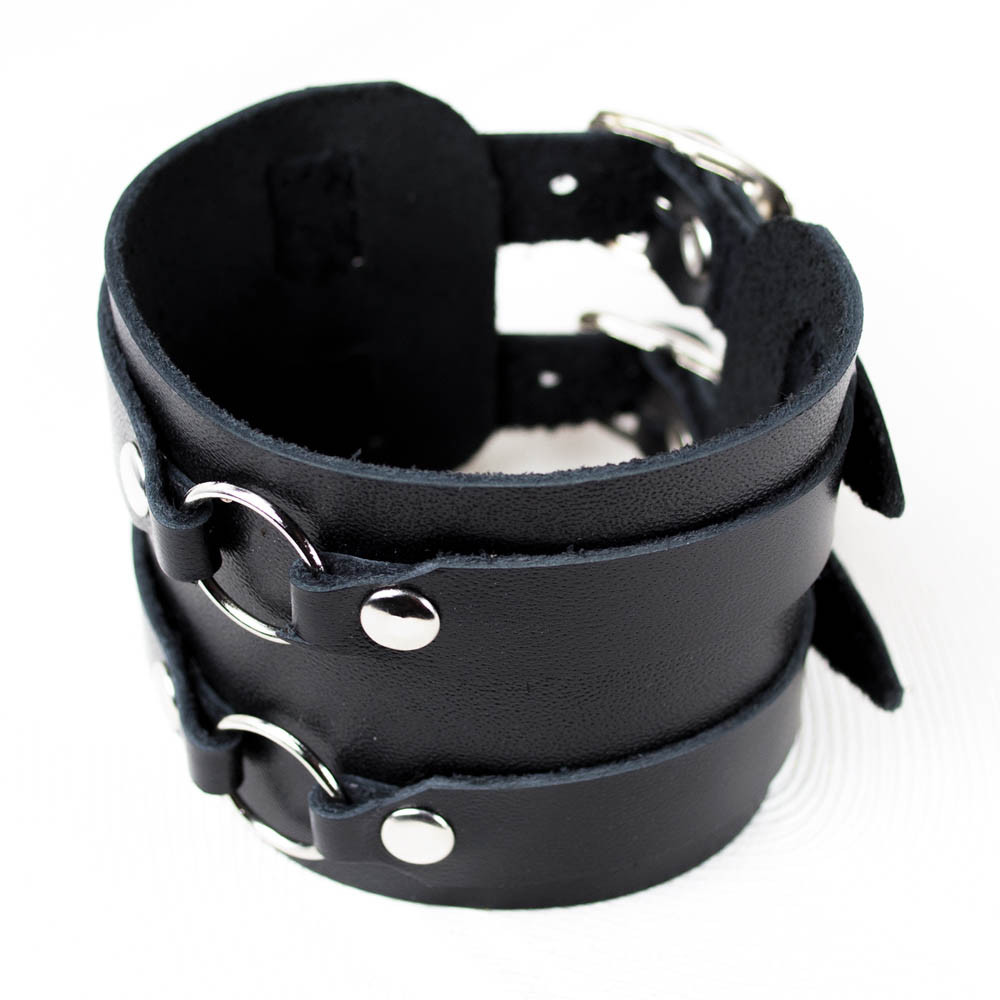 Браслет шкіряний BKB-072 два ремінця з кільцями