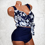 Великий купальник 66 розмір (10XL). Літній синій купальник (сукня) танкіні, труси з гарною посадкою, фото 5