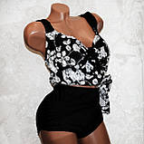 Великий купальник 72 розмір (13XL). Пляжний чорний купальник (сукня) танкіні, труси з глибокою посадкою, фото 4