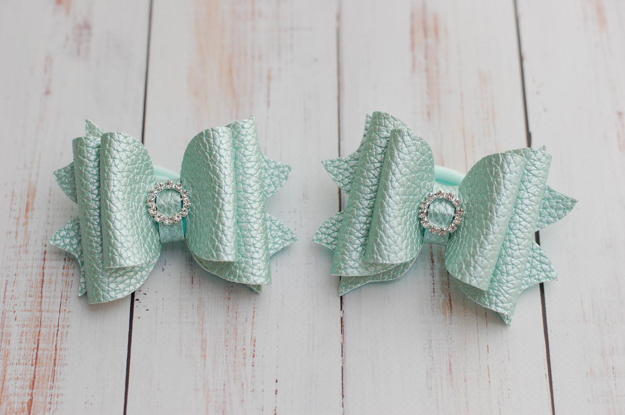 Бантики для волосся на резинці дитячі набір 2 шт м’ятні 281 об, фото 1