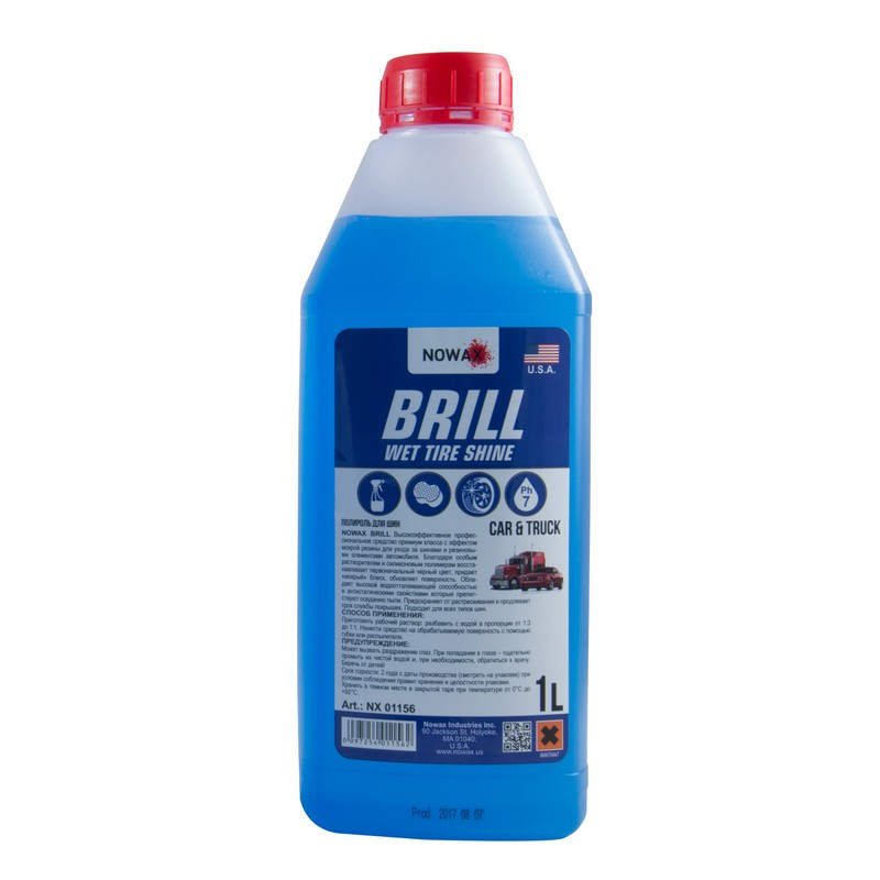 Полироль для шин авто NOWAX BRILL WET TIRE SHINE 1L концентрат 1:3 ;1:1