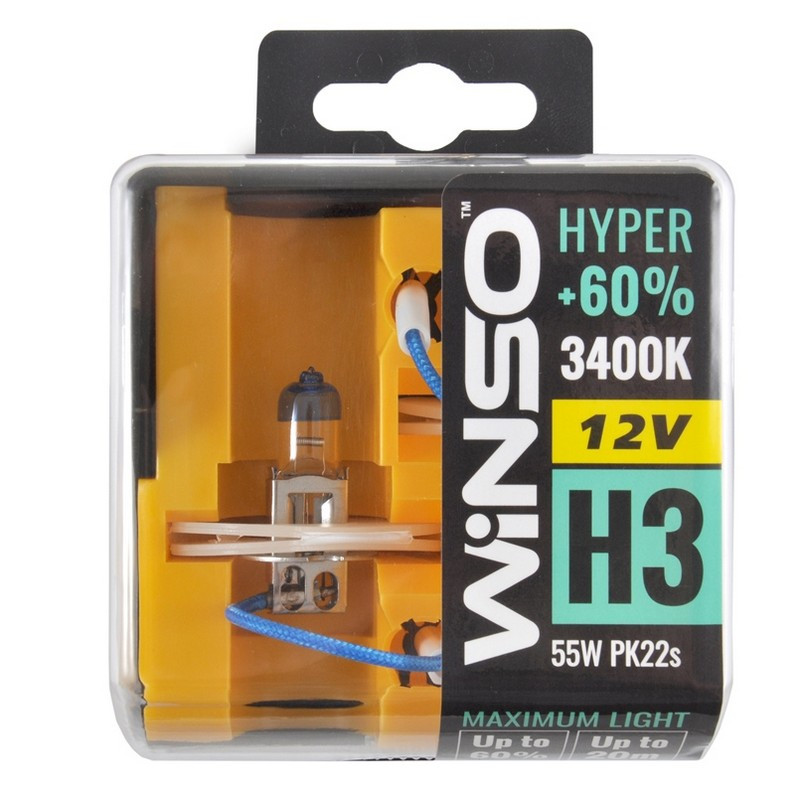Галогенні лампи Winso HYPER +60% H3 12V 55W PK22s 3400 K 2 шт (712330)