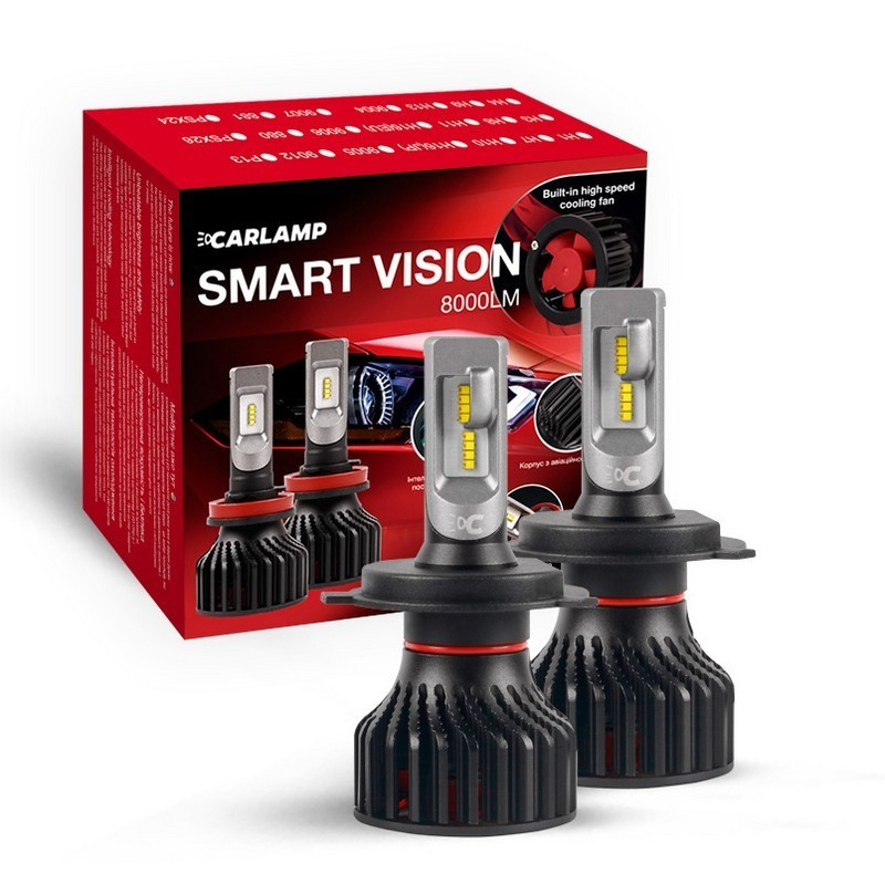 Світлодіодні лід лампи H4 CARLAMP Smart Vision Led автолампи н4 8000Lm 6500K СМ4 SM4