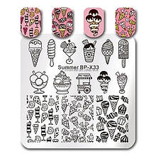 Пластина для стемпінгу з морозивом, тістечками, морозиво, тістечка металева BORN PRETTY Summer BP-X33