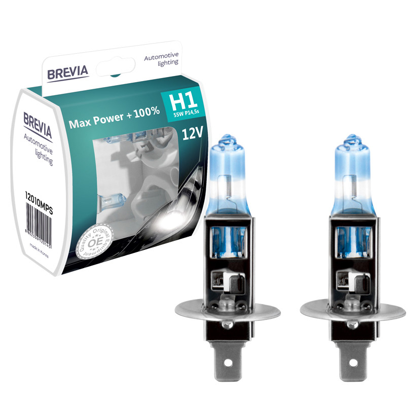 Галогеновые лампы Brevia H1 Max Power + 100% 12V 55W - фото 1 - id-p1241630514