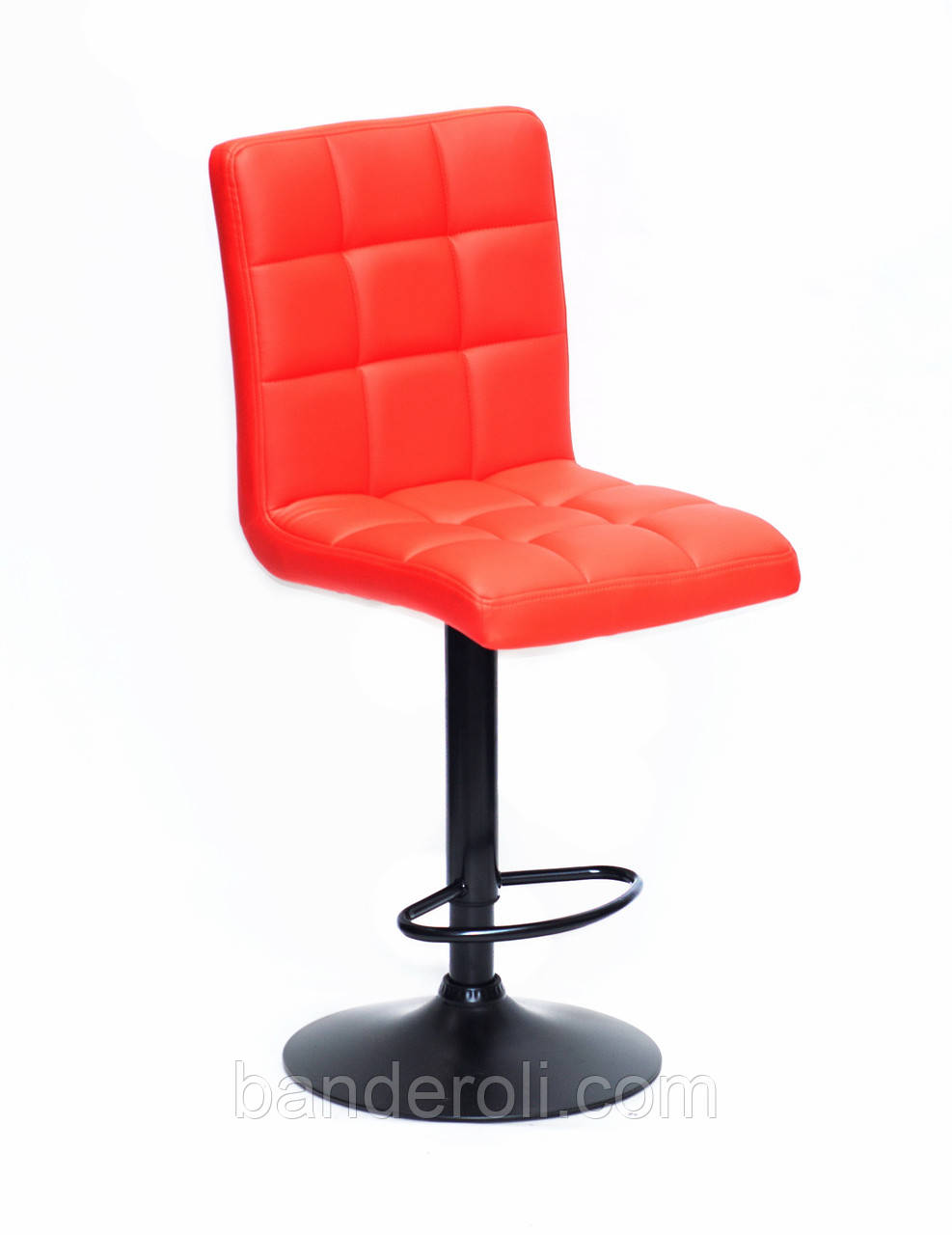 Стілець барний Augusto Bar BK - Base червоний 1007 екошкіра, чорна база з регулюванням висоти сидіння, фото 1