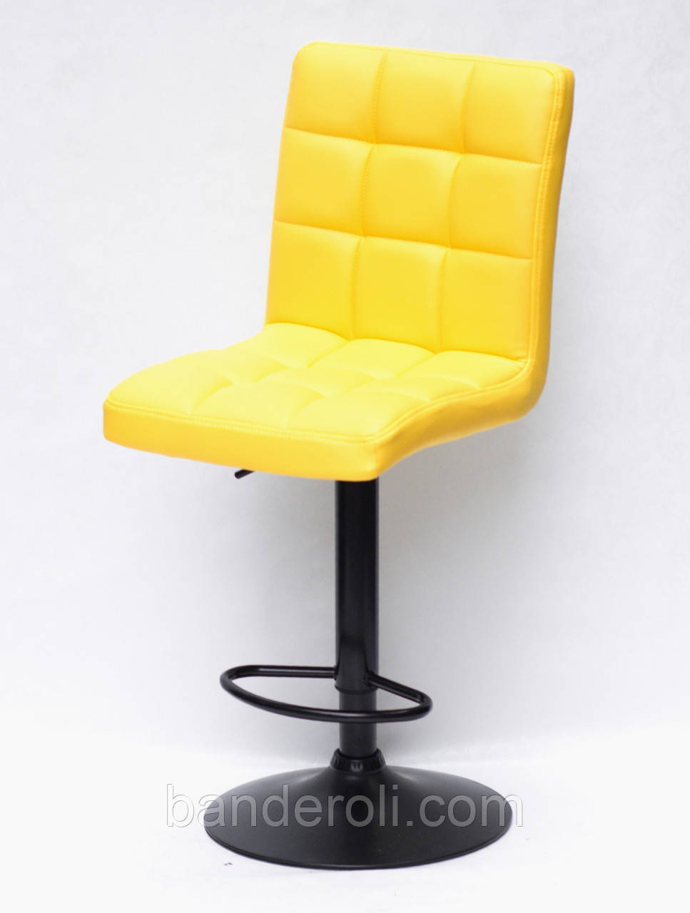 Стілець барний Augusto Bar BK - Base жовтий 1006 екошкіра, чорна база з регулюванням висоти сидіння, фото 1