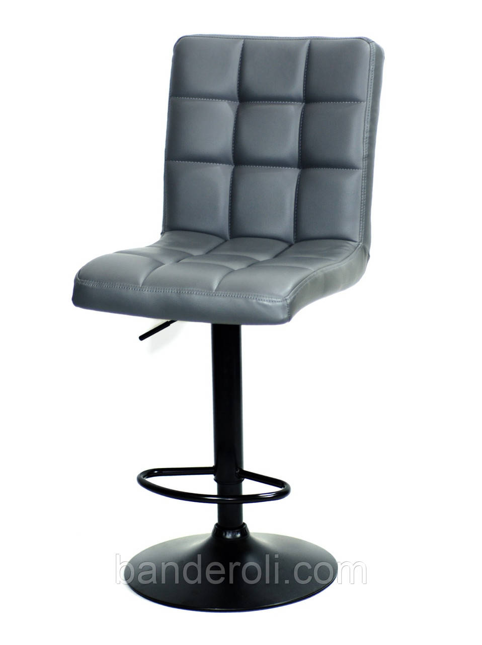 Стілець барний Augusto Bar BK - Base сірий 1001 екошкіра, чорна база з регулюванням висоти сидіння, фото 1