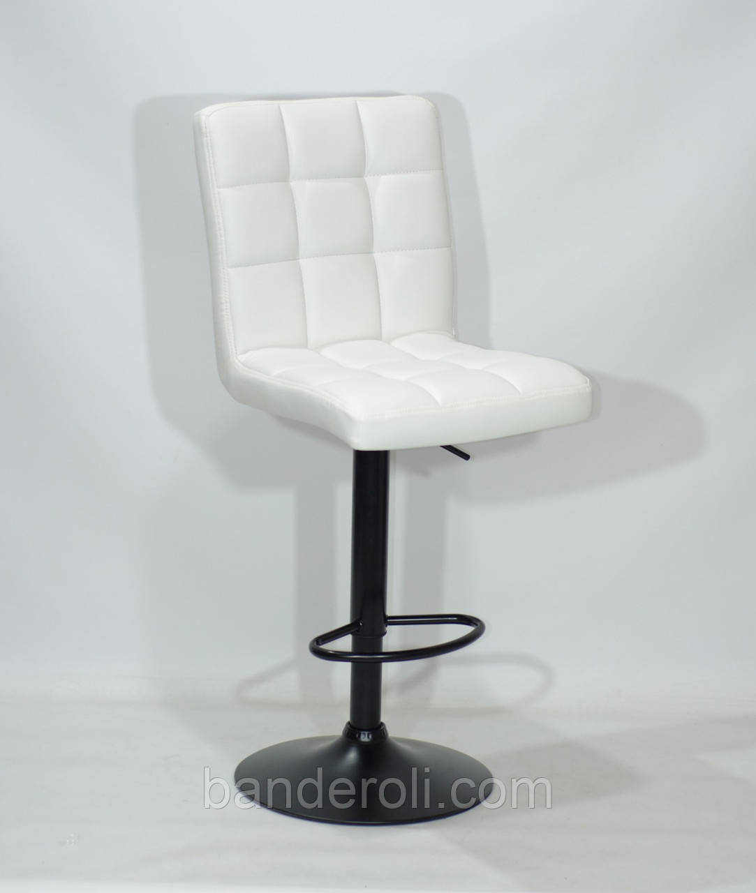 Стілець барний Augusto Bar BK - Base білий екошкіра, чорна база з регулюванням висоти сидіння, фото 1