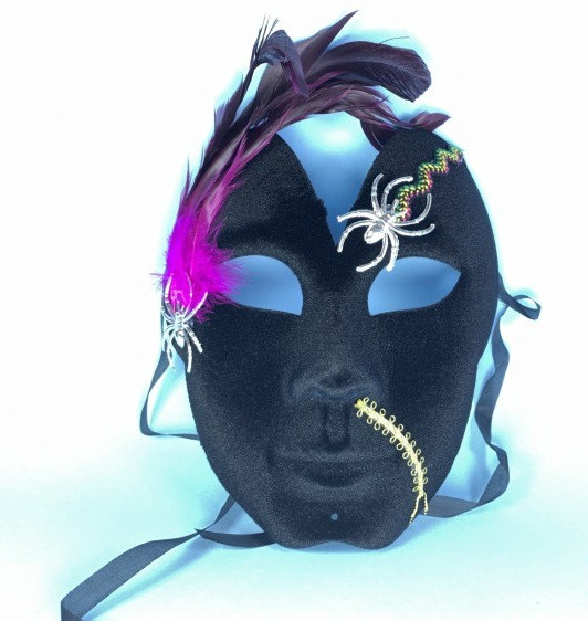 Маска оксамитова з павуками та пером, пластик, фото 1