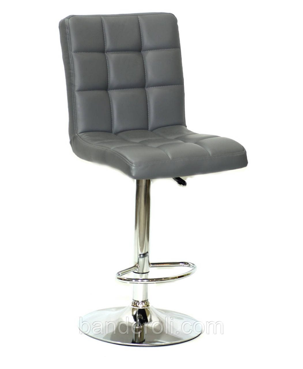 Стілець барний Augusto Bar CH - Base сірий 1001 екошкіра, хромировання база з регулюванням висоти сидіння, фото 1