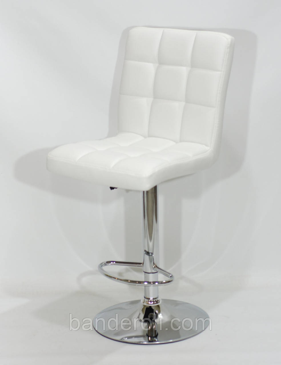 Стілець барний Augusto Bar CH - Base білий екошкіра, хромировання база з регулюванням висоти сидіння, фото 1