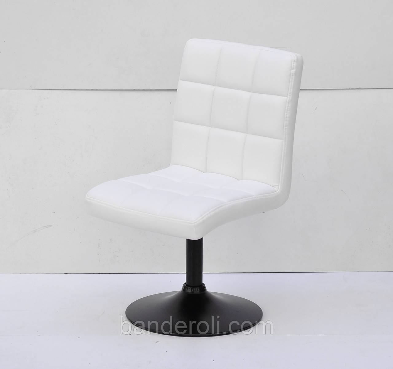 Стілець Augusto BK-Base екокожа білий на чорному круглої базі з регулюванням висоти, фото 1