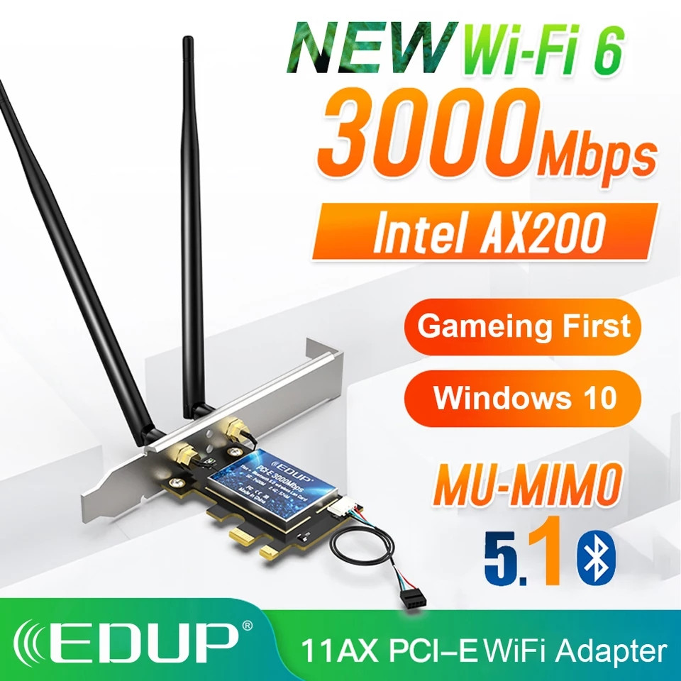 PCI-E Мережева карта 3000Mbps WiFi 6 + Bluetooth 5.1 Intel AX200 5Ghz EDUP EP-9636