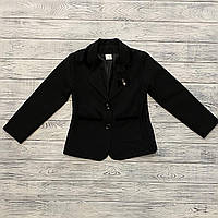 Пиджак школьный чёрного цвета с бархатным кантом для девочки на 7 лет