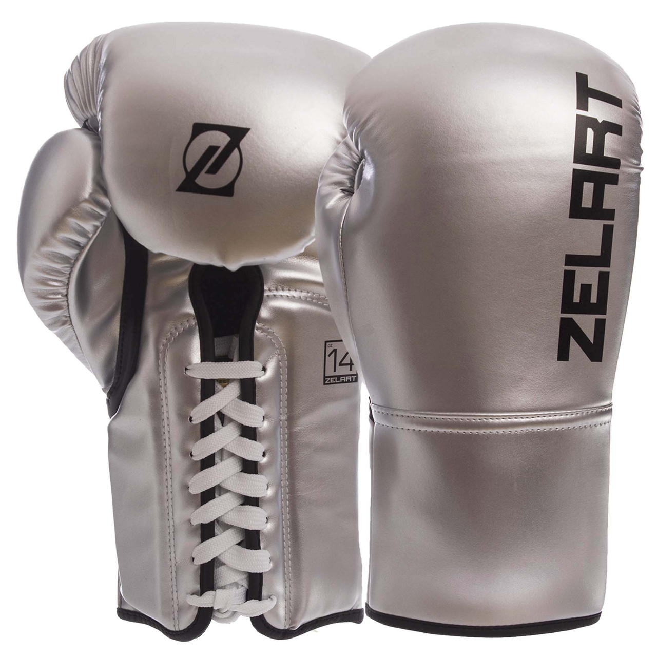 Рукавиці для боксу та єдиноборств на шнурівці ZELART BO-1348 Silver-Black 10 унцій
