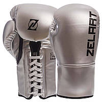 Перчатки для бокса и единоборств на шнуровке ZELART BO-1348 Silver-Black 14 унций