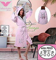 Короткий халат з капюшоном Bellezza by Ebru 7013 рожевий зайчик (100%-бавовна)