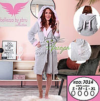 Короткий халат з капюшоном Bellezza by Ebru 7014 сірий зайчик (100%-бавовна)