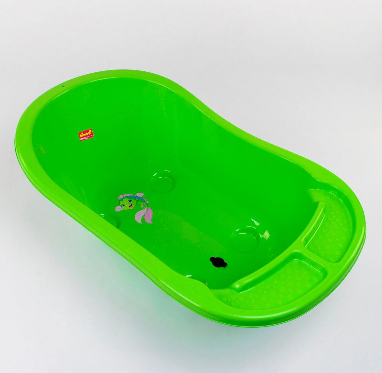 Ванночка зі зливом дитяча BIMBO колір салатовий, нековзні ніжки, велика