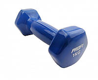 Гантель цельная для фитнеса Profi с виниловым покрытием 1 кг., синяя
