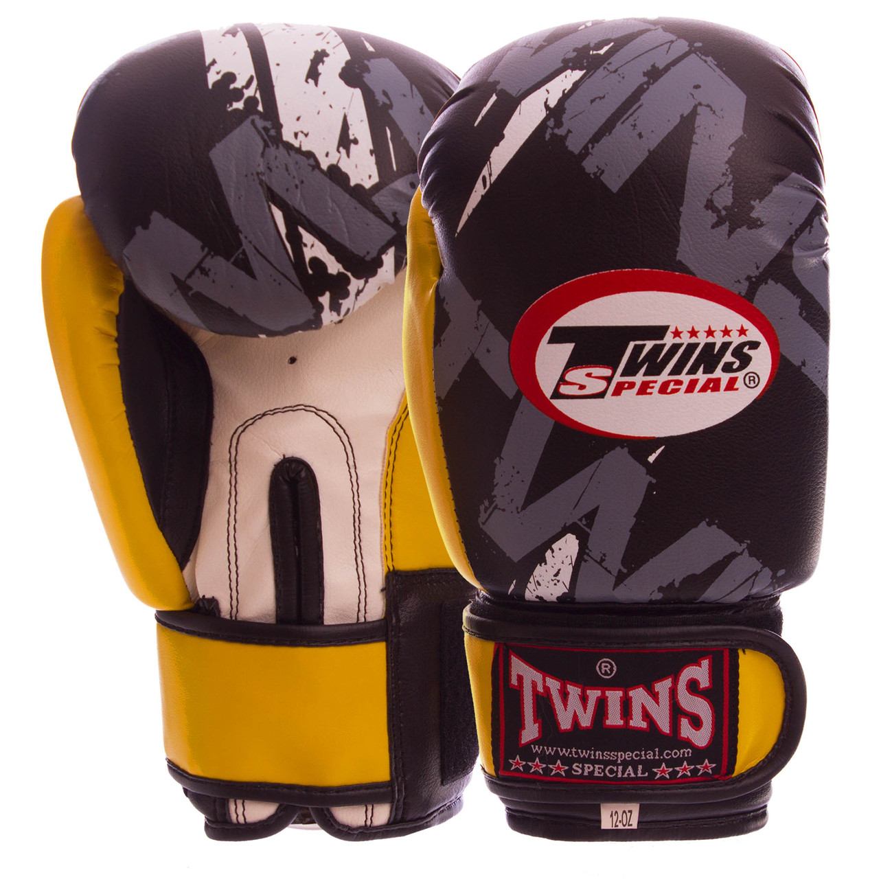 Рукавиці для боксу та єдиноборств на липучці TWINS TW-2206 Yellow-Black-White 12 унцій