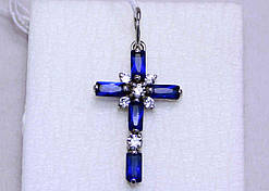 Хрест із камінням срібло 925 проби АРТ3094 Синій