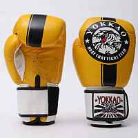 Перчатки для бокса и единоборств кожаные YOKKAO YK016 Yellow-Black-White 10 унций
