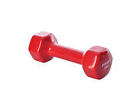 Цельная гантель для фитнеса Profi с виниловым покрытием 2 кг., красная