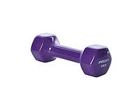 Гантель для фитнеса цельная Profi с виниловым покрытием 2 кг., фиолетовая