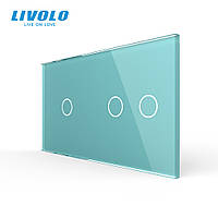Сенсорная панель выключателя Livolo 3 канала (1-2) зеленый стекло (VL-C7-C1/C2-18)