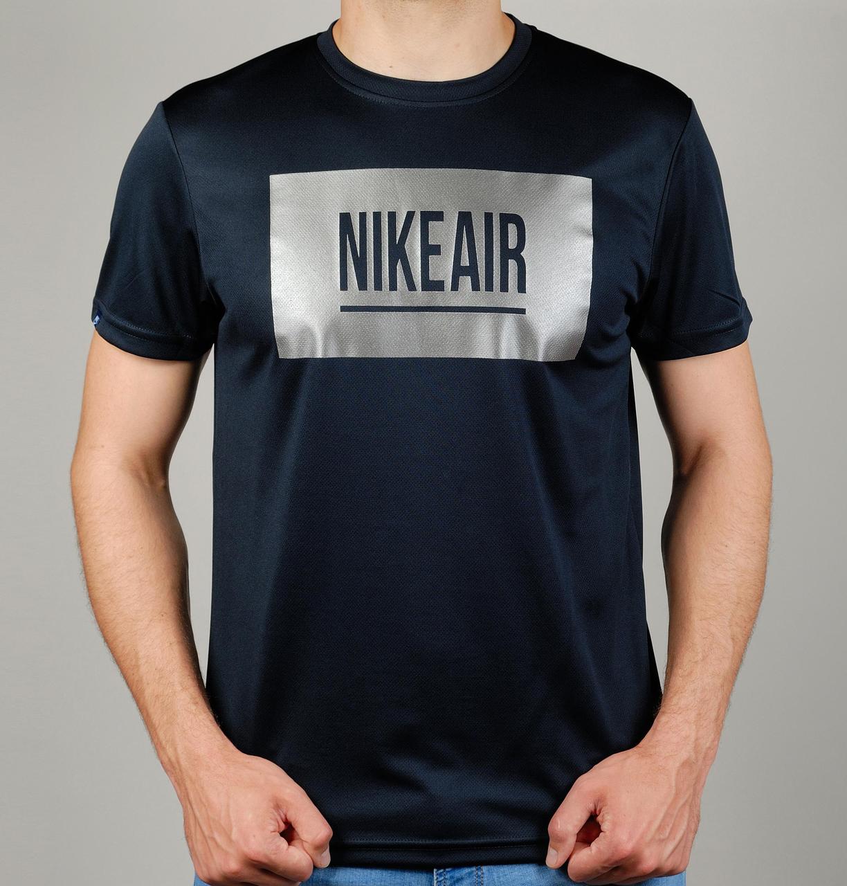 Стильна молодіжна спортивна футболка Nike (Найк) (1025) з принтом, Темно синій