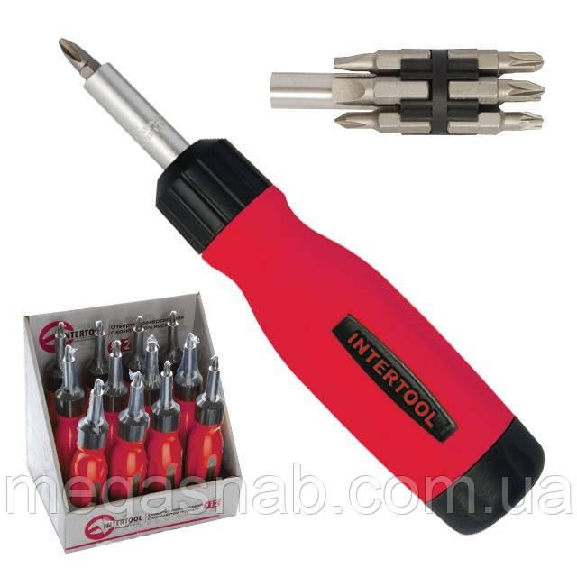 Викрутка Intertool реверсионная з насадками 12шт VT-1003, фото 1