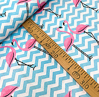 Польська бязь "рожеві фламінго з блакитним зигзагом на білому", фото 3