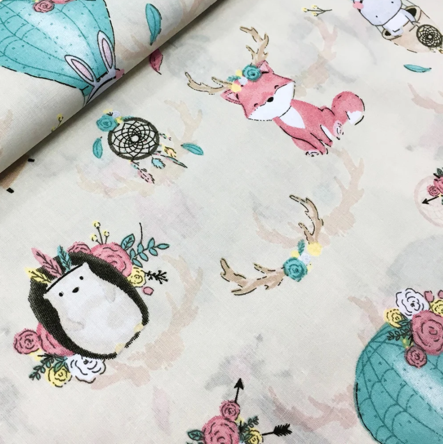 Польська бязь "Лисички, зайчики, їжачки з кулями на молочному", фото 1