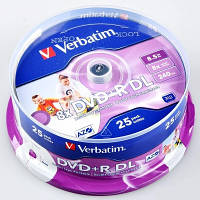 VERBATIM DVD+R 8,5Gb DL 8x Cake 25 pcs Printable 43667 1шт