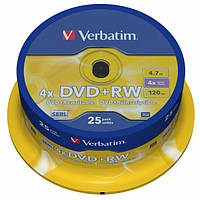 1 диск VERBATIM DVD+RW 4,7Gb 4x Cake 25 pcs Silver 43489