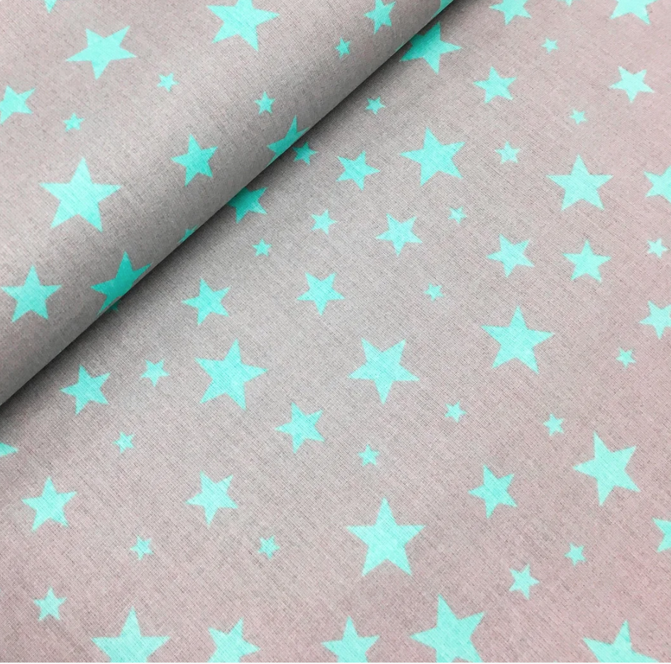 Польська бязь "зоряна розсип м'ятна на сірому", фото 1