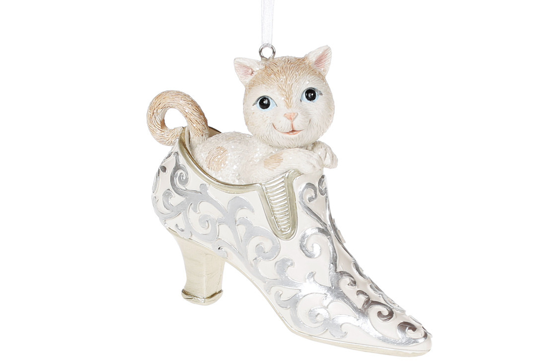 Декоративна підвісна фігурка Кошеня в туфельці 11 см, колір — шампань, в пакованні 6 шт. (707-485)