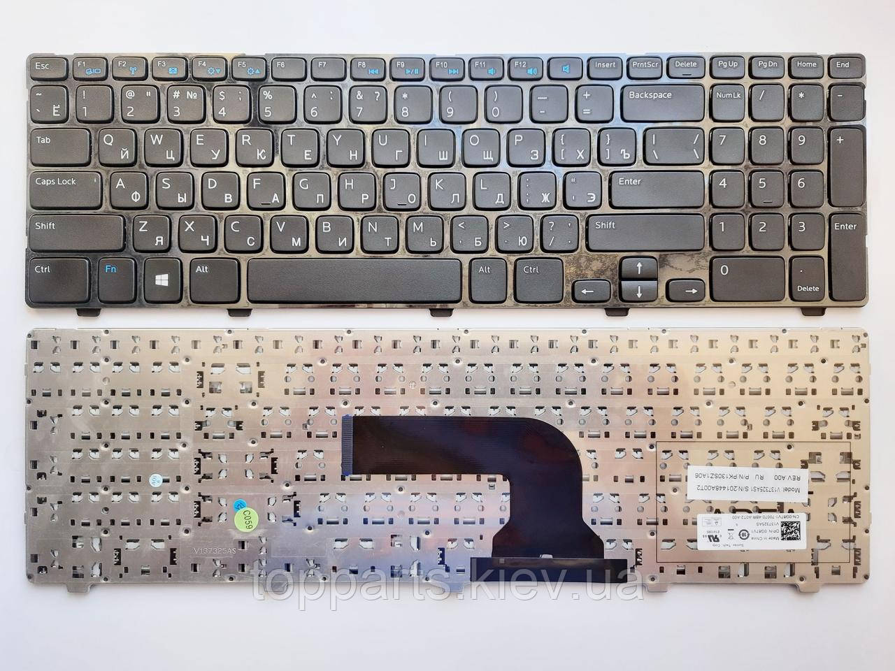 Клавіатура для ноутбуків Dell Inspiron 15-3521, 15-5521 Series, Vostro 2521 чорна з чорною рамкою RU/US