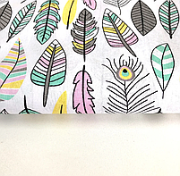 Польська бязь "пір'я великі жовті, сірі, м'ятні на білому", фото 3