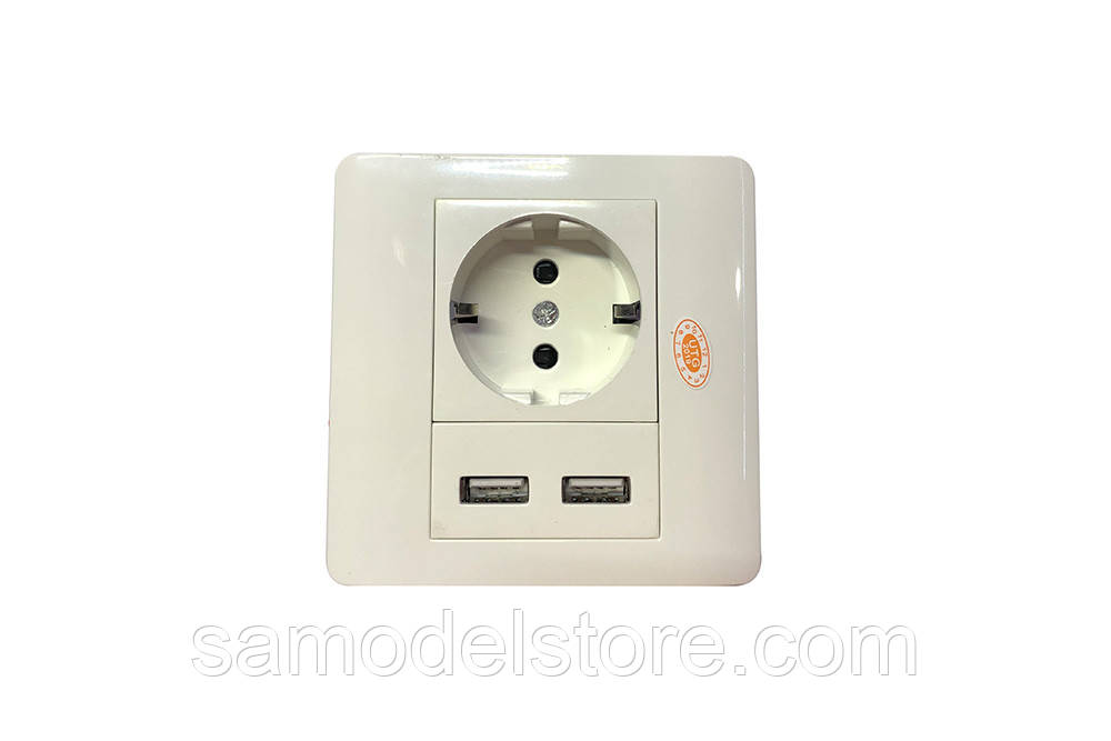 Розетка врізна із заземленням, 2 USB-виходи, фото 1