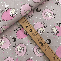 Польська бязь "Баранці рожеві на сірому", фото 2