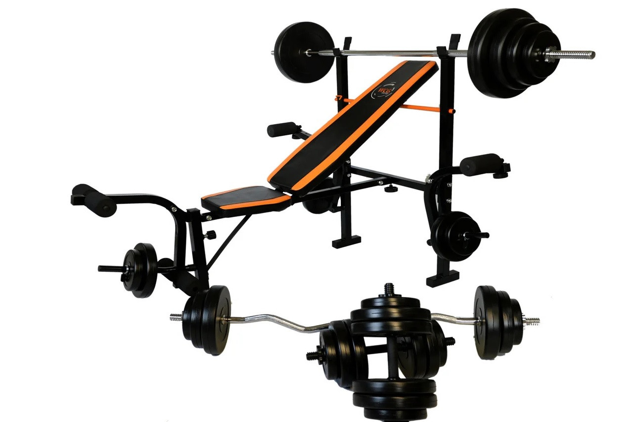 Лавка Для Жима WCG 0055 Набір STRONG штанга 128 КГ, Лава спортивна з набором штанг та гантелей 128 кг